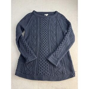 L.L. Bean Signature Fisherman Sweater Tunic Womens M Blue Cable Knit Crewneck